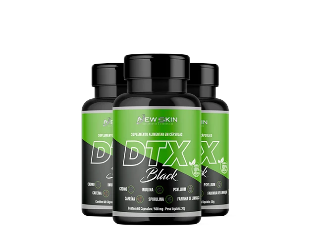 Tr&ecirc;s potes de DTX Black, 60 c&aacute;psulas cada.